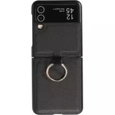 Galaxy Z Flip4 Case Hülle - Leder Design mit Haltering - Schwarz