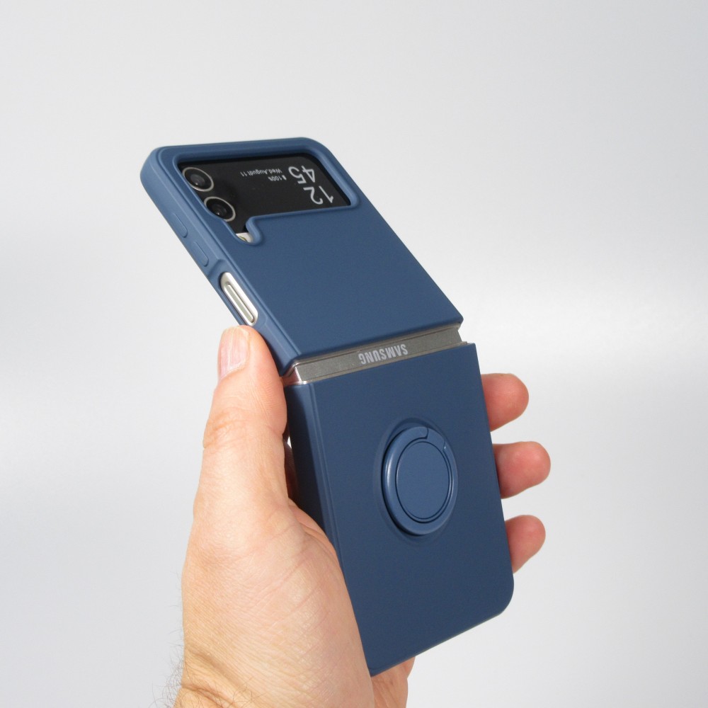 Coque Samsung Galaxy Z Flip4 - Soft Touch avec anneau - Bleu