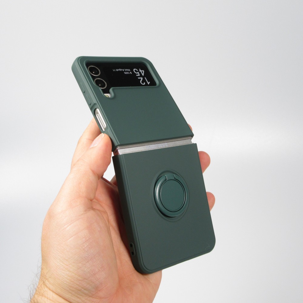 Coque Samsung Galaxy Z Flip4 - Soft Touch avec anneau - Vert foncé