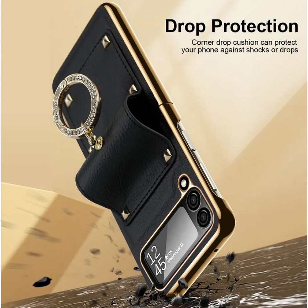 Coque Samsung Galaxy Z Flip4 - Luxury cuir anneau - Violet