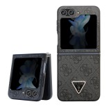 Coque Samsung Galaxy Z Flip5 - Guess monogramme similicuir logo métal et strass - Noir