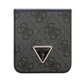 Coque Samsung Galaxy Z Flip5 - Guess monogramme similicuir logo métal et strass - Noir