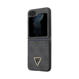 Coque Samsung Galaxy Z Flip5 - Guess monogramme similicuir logo métal et strass - Noir