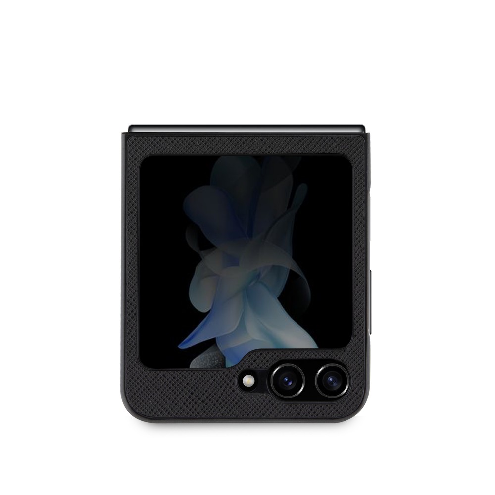 Coque Samsung Galaxy Z Flip5 - Karl Lagerfeld et Choupette similicuir saffiano avec logo métallique 3D - Noir