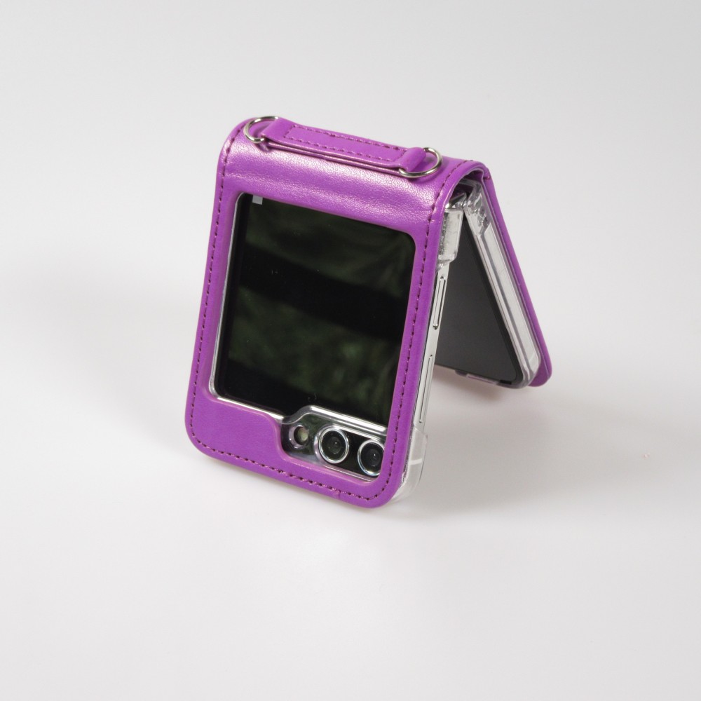 Coque Samsung Galaxy Z Flip5 - Similicuir élégant avec fleur impregnée - Violet