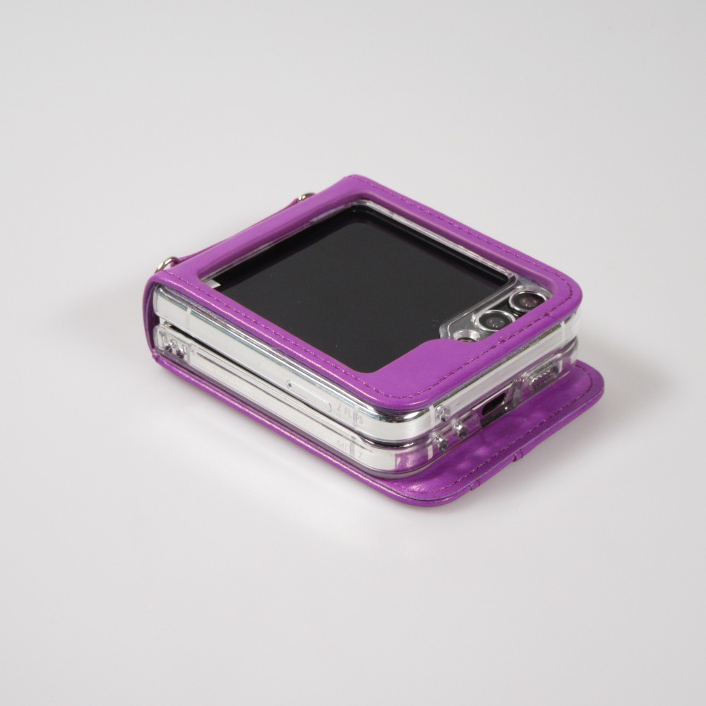 Coque Samsung Galaxy Z Flip5 - Similicuir élégant avec fleur impregnée - Violet