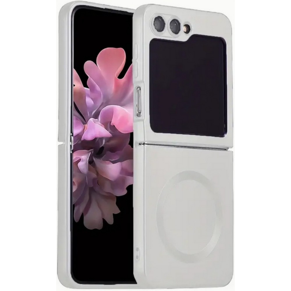 Coque Samsung Galaxy Z Flip6 - Silicone souple pliable avec MagSafe et protection caméra - Blanc