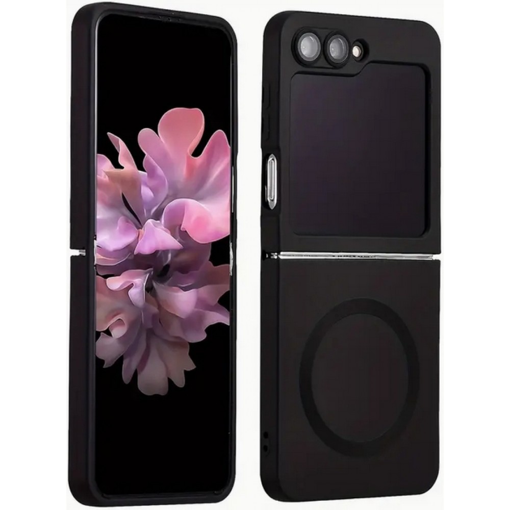 Samsung Galaxy Z Flip7 Case Hülle - Weiches faltbares Silikon mit MagSafe und Kameraschutz - Schwarz