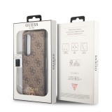 Coque Samsung Galaxy Z Fold4 - Guess toile similicuir monogramme logo métallique doré avec pendentif charm - Brun