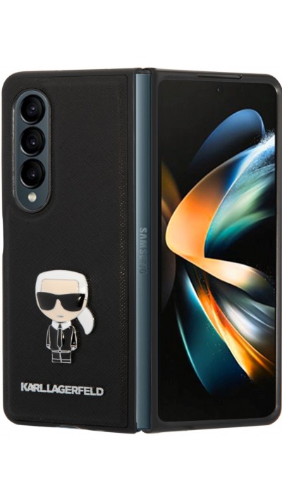 Coque Samsung Galaxy Z Fold4 - Karl Lagerfeld similicuir avec logo métallique en relief - Noir