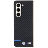 Coque Samsung Galaxy Z Fold5 - BMW M effet carbone et cuir avec logo métallique en relief - Noir