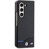 Coque Samsung Galaxy Z Fold5 - BMW M effet carbone et cuir avec logo métallique en relief - Noir