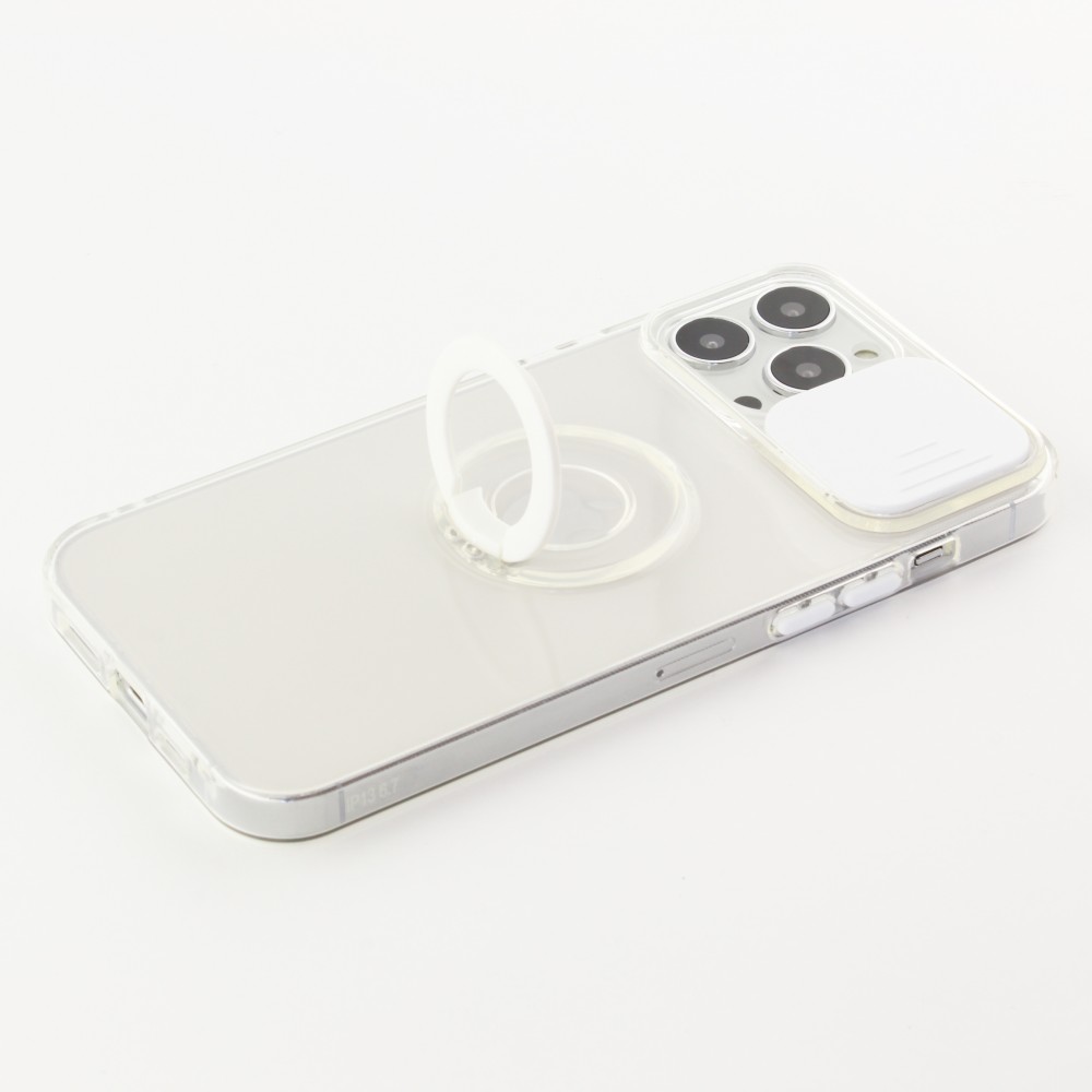 Coque iPhone 13 Pro Max - Caméra clapet avec anneau - Blanc