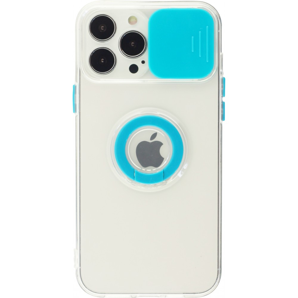 Coque iPhone 14 Pro Max - Caméra clapet avec anneau - Bleu