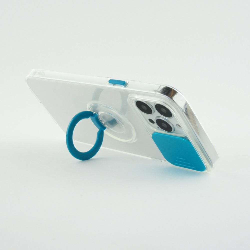 Coque iPhone 14 Pro Max - Caméra clapet avec anneau - Bleu