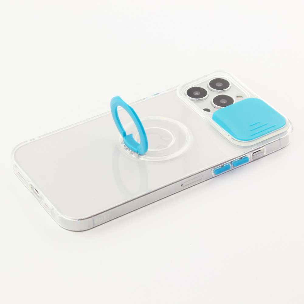 Coque iPhone 14 Pro Max - Caméra clapet avec anneau - Bleu