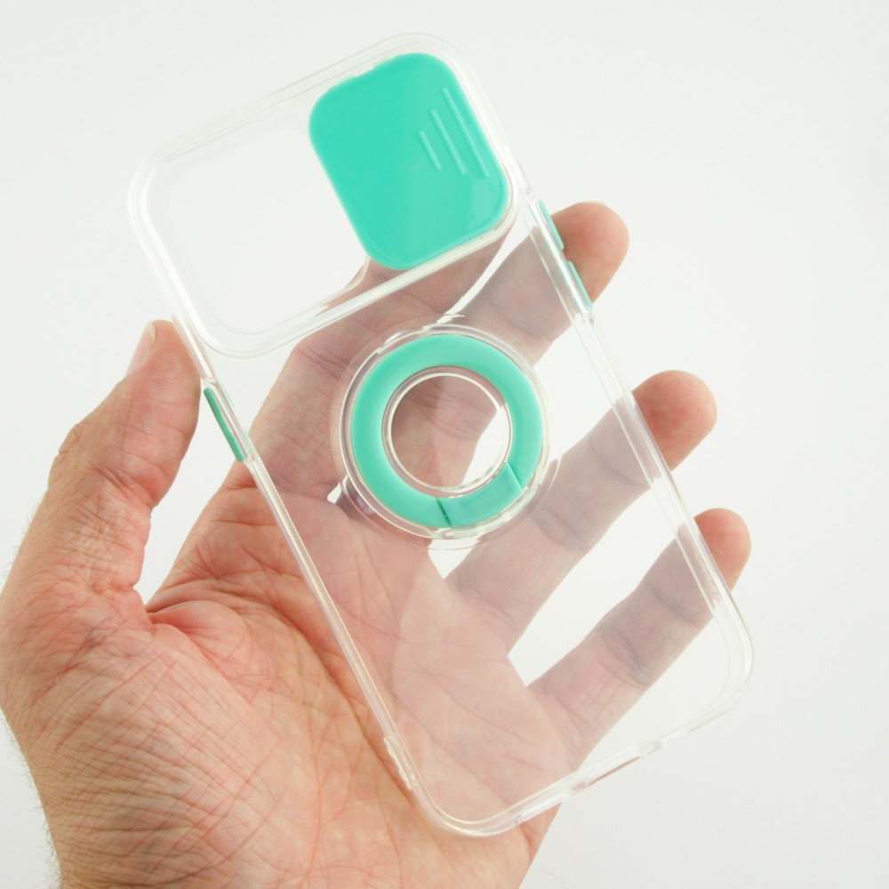 Coque iPhone 14 Pro Max - Caméra clapet avec anneau - Turquoise