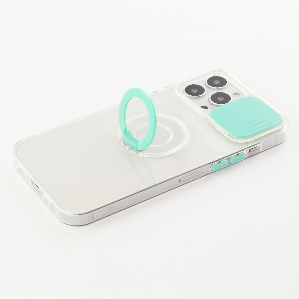 Coque iPhone 14 Pro Max - Caméra clapet avec anneau - Turquoise