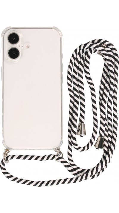 Coque Samsung iPhone 16 Pro Max - Gel transparent avec lacet - Blanc / noir