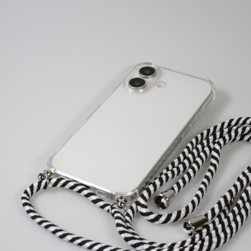 Coque Samsung iPhone 16 - Gel transparent avec lacet - Blanc / noir