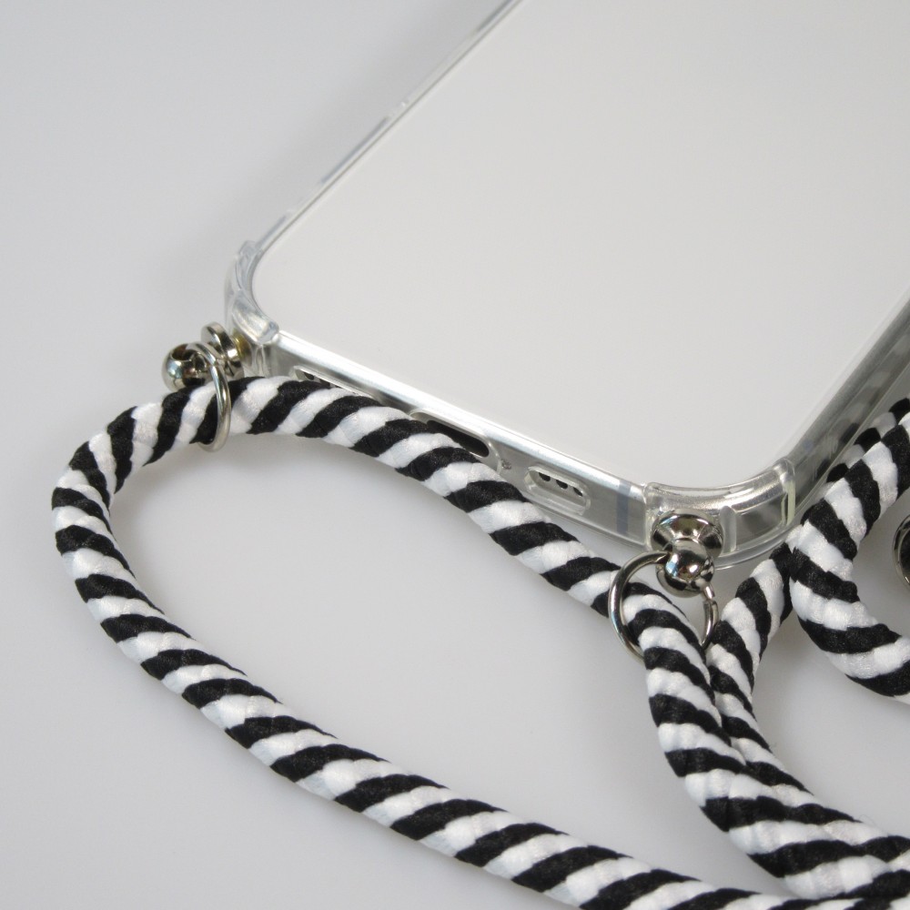 Coque Samsung iPhone 16 - Gel transparent avec lacet - Blanc / noir