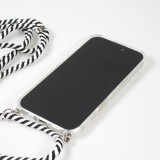 Coque Samsung iPhone 16 - Gel transparent avec lacet - Blanc / noir