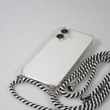Coque Samsung iPhone 16 Plus - Gel transparent avec lacet - Blanc / noir