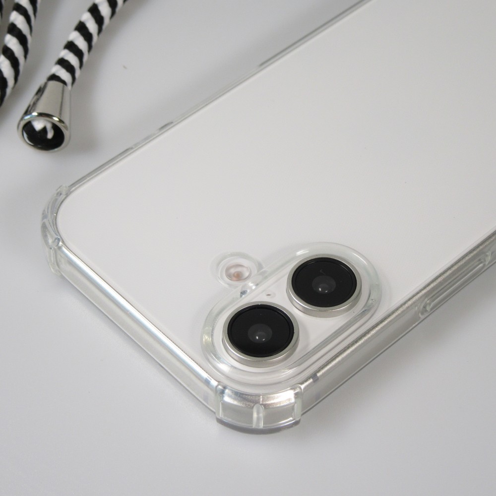 Coque Samsung iPhone 16 Plus - Gel transparent avec lacet - Blanc / noir