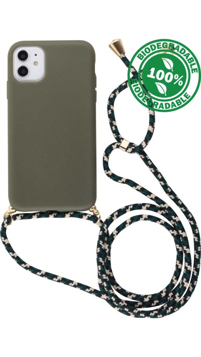 Coque iPhone 15 - Bio Eco-Friendly nature avec cordon collier - Vert foncé