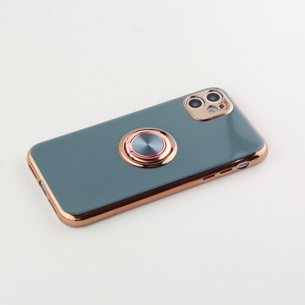 Coque Samsung Galaxy S25 - Gel Bronze avec anneau gris - Vert