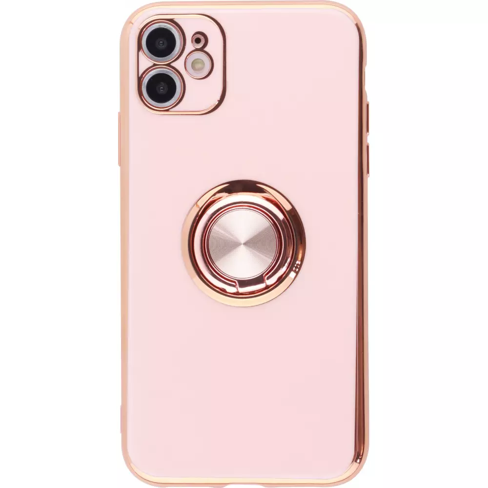 Hülle iPhone 12 - Gummi Bronze mit Ring - Rosa