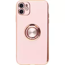 Hülle iPhone 12 - Gummi Bronze mit Ring - Rosa