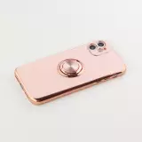 Hülle iPhone 12 - Gummi Bronze mit Ring - Rosa