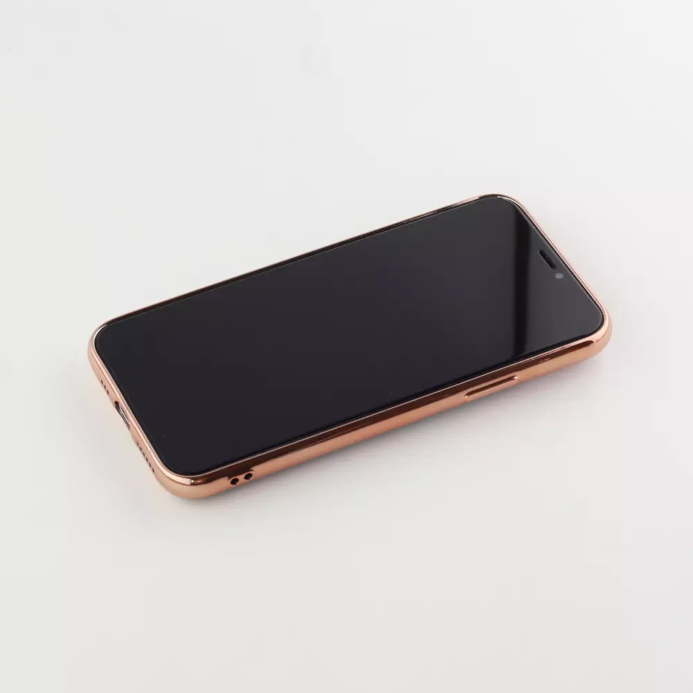 Hülle iPhone 12 - Gummi Bronze mit Ring - Rosa