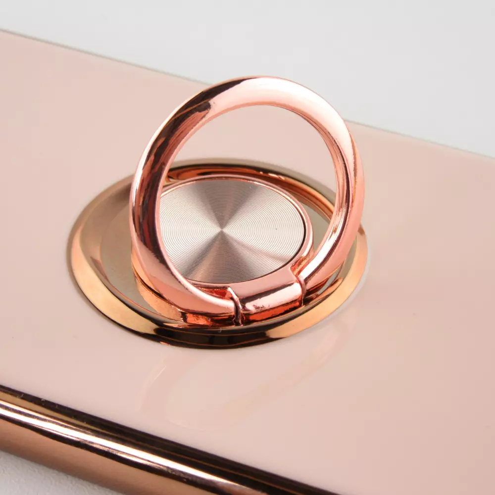 Hülle iPhone 12 - Gummi Bronze mit Ring - Rosa