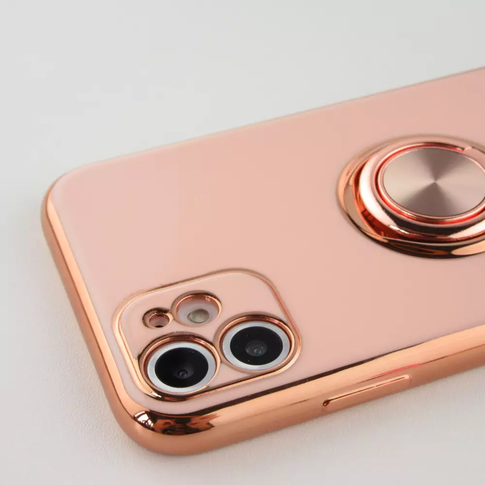 Hülle iPhone 12 - Gummi Bronze mit Ring - Rosa