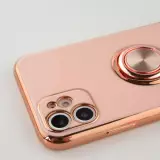 Hülle iPhone 12 - Gummi Bronze mit Ring - Rosa