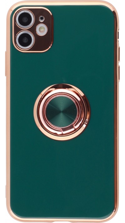 Coque iPhone Xs Max - Gel Bronze avec anneau - Vert foncé