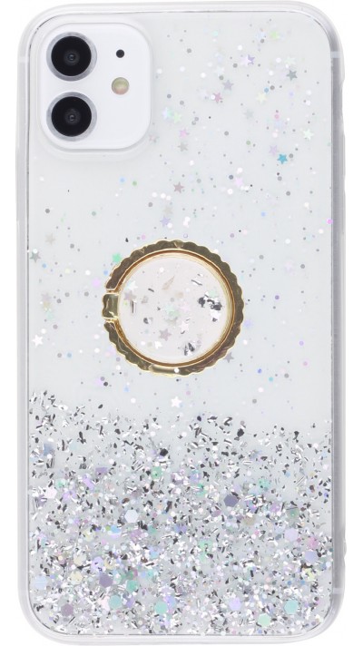 Hülle iPhone 6/6s - Gummi silberner Pailletten mit Ring - Transparent