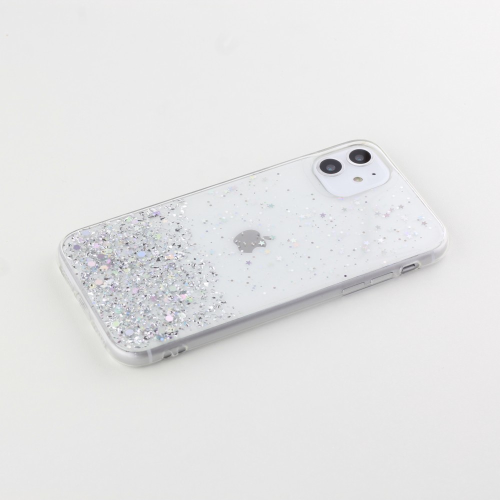 Coque iPhone 7 / 8 / SE (2020, 2022) - Gel paillettes argentées avec anneau - Transparent