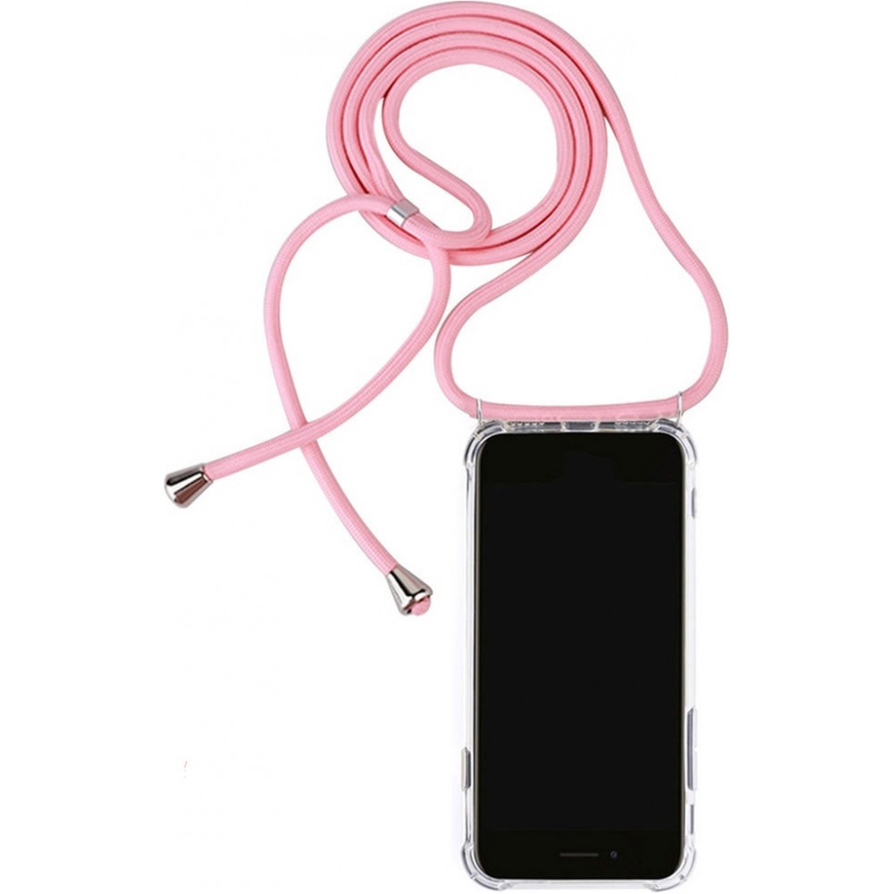 Coque iPhone 15 Plus - Gel transparent avec lacet - Rose