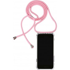 Coque iPhone 15 Plus - Gel transparent avec lacet - Rose