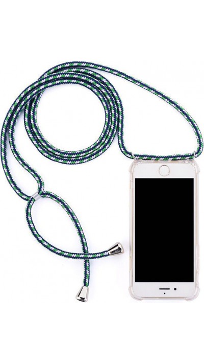 Coque iPhone 15 - Gel transparent avec lacet vert - Bleu