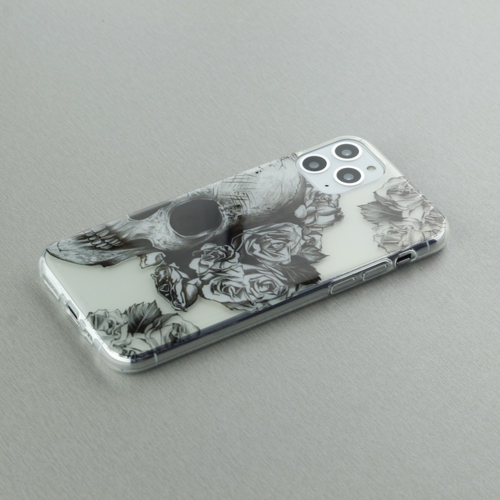 Coque iPhone 11 Pro Max - Clear crâne roses