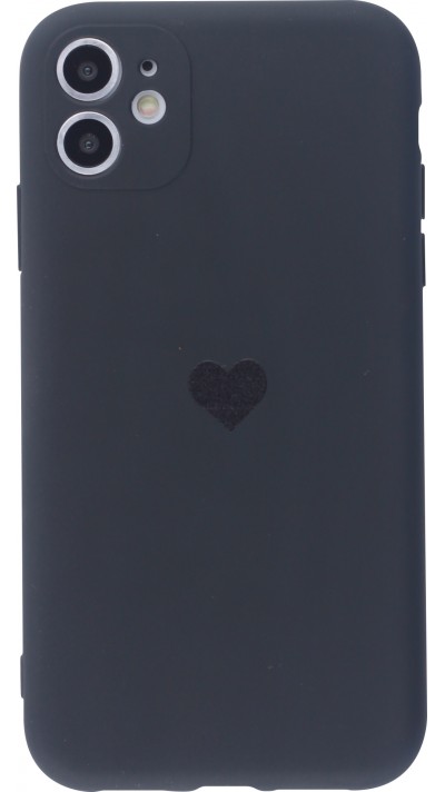 Coque iPhone 11 - Silicone Mat Coeur - Noir