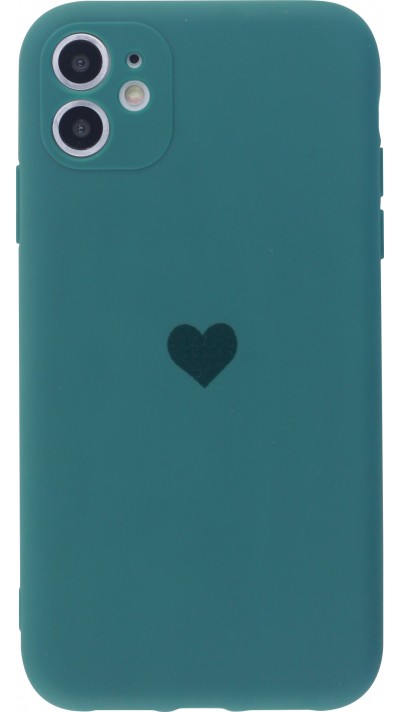 Coque iPhone 11 - Silicone Mat Coeur - Vert foncé