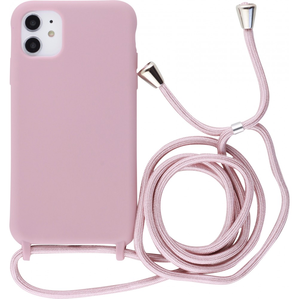 Coque iPhone 13 Pro Max - Silicone Mat avec lacet rose pâle