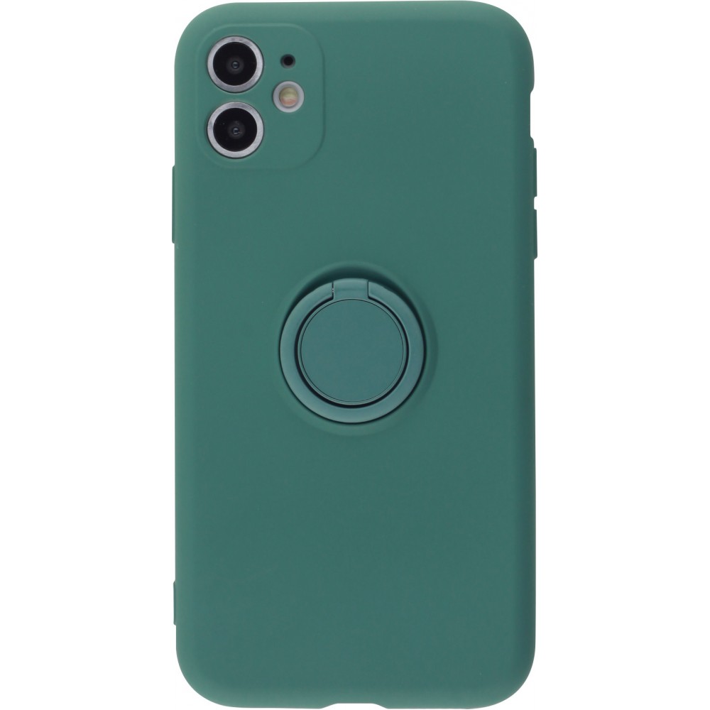 Coque iPhone 13 Pro - Soft Touch avec anneau - Vert foncé