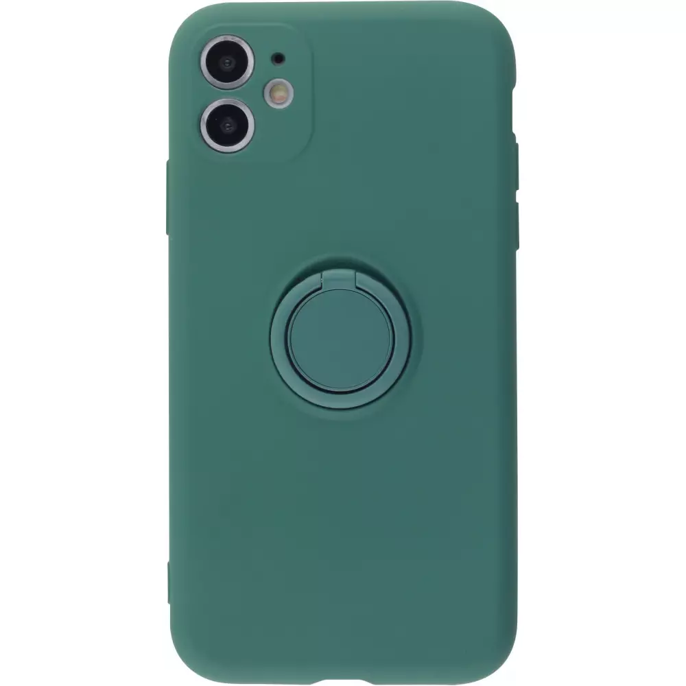 Hülle iPhone 12 - Soft Touch mit Ring - Dunkelgrün