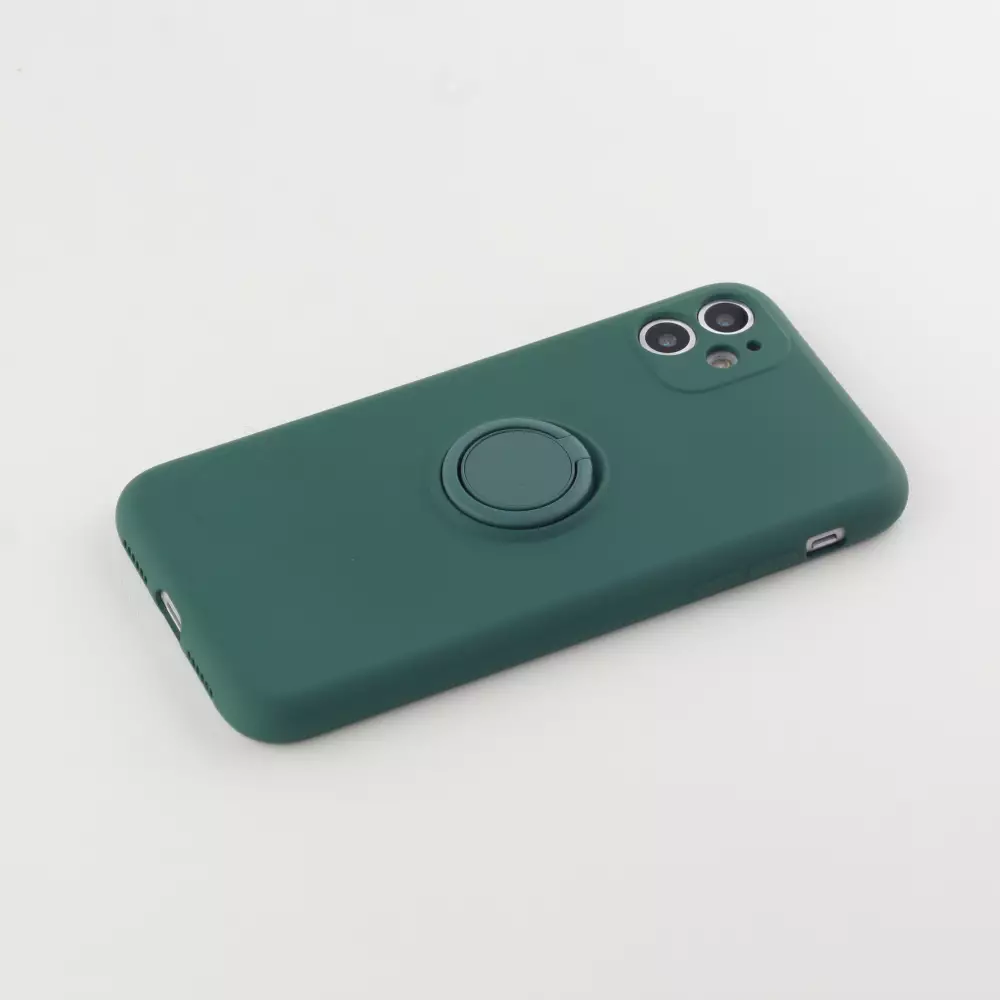 Hülle iPhone 12 - Soft Touch mit Ring - Dunkelgrün